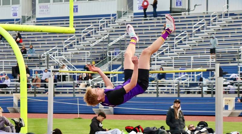 Rochelle's Zachary Johnson competes in the high jump during a meet held April 28 in Rochelle.