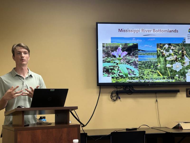 Grant Fessler, a botanist with the Chicago Botanic Garden’s Plants of Concern, spoke to the Whiteside County Natural Area Guardians on Thursday, June 12.