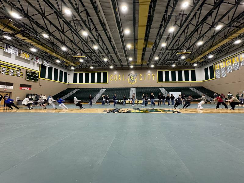 Coal City students participate in the tug of war during the FFA Week kickoff on Monday, Feb. 23, 2026.