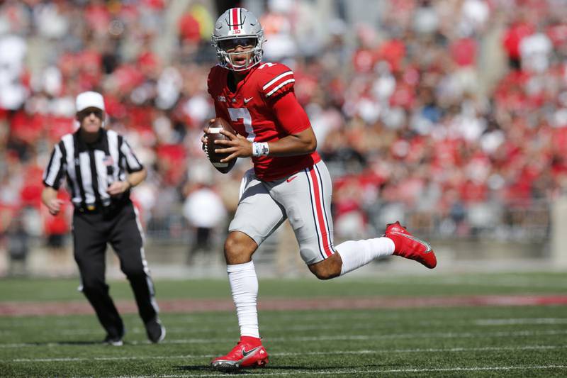 Ohio State quarterback C.J. Stroud plays against Maryland during an NCAA college football game Saturday, Oct. 9, 2021, in Columbus, Ohio. (AP Photo/Jay LaPrete)