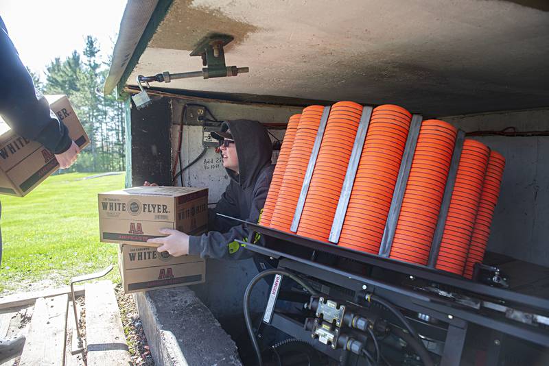Clay pigeons are loaded into one of three trap houses the Morrison Sportsmans Club has on the grounds.