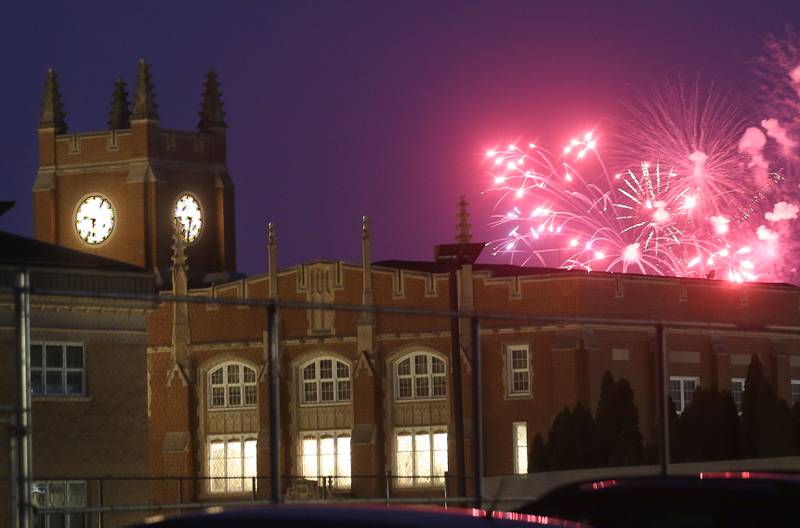 Fireworks light up the sky over La Salle-Peru Township High School during the "Rock the River" Independence Day celebration on Thursday, July 3, 2025 in Peru.