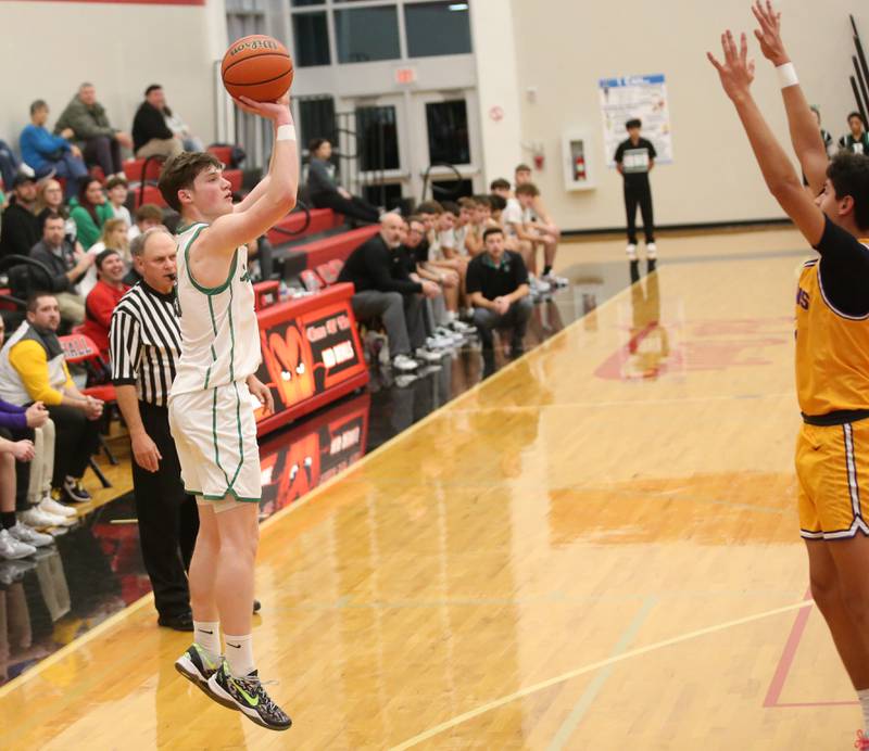 Rock Falls's Ryken Howard shoots a jump shot against Mendota during the 49th annual Colmone Classic on Friday, Dec. 8, 2023 at Hall High School.