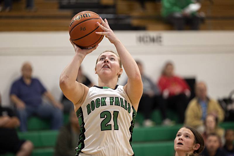Rock Falls’ Nicolette Udell puts up a shot against Newman Thursday, Nov. 16, 2023.