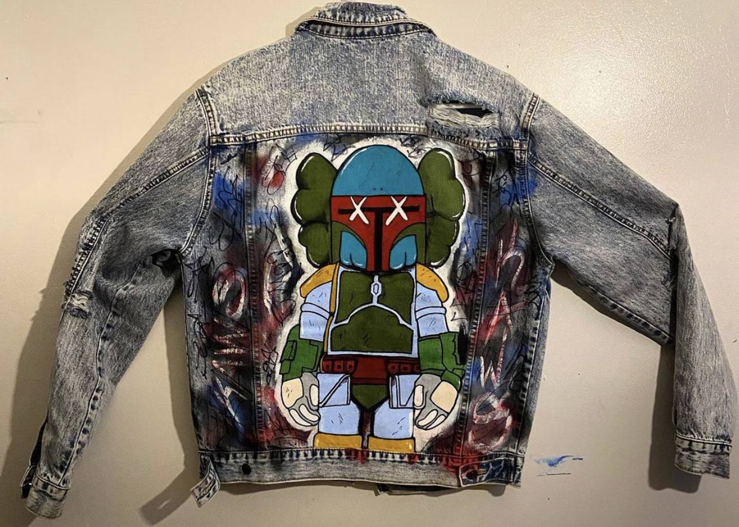 Francisco "Frankie" Contreras drawing inspiration from Star Wars, Lego, and Kaws in this custom jacket.