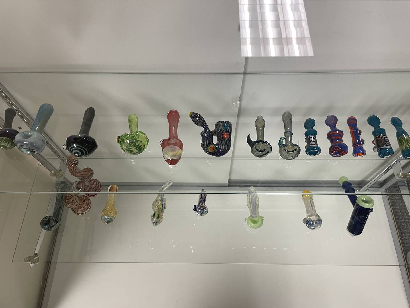 Glass tools (shown here) used to smoke marijuana are seen Oct. 17, 2023 at Chicago Canna Co. & Bob's Exotics in DeKalb.