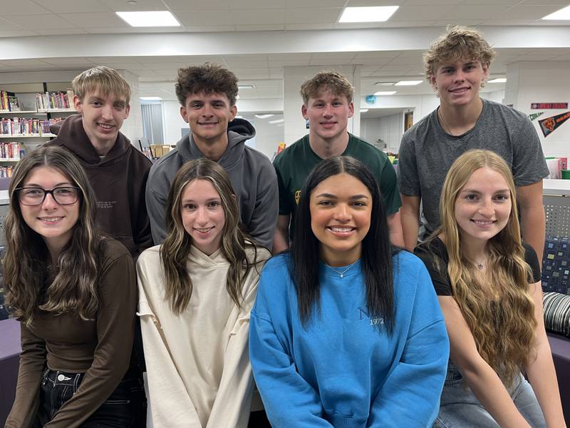 The nominations for Coal City High School's prom king and queen are (front row, from left) Ava Meyer, Mayday Matthews, Fianna Gregory and Corinna Barkley. Owen Kent is joined in row two by Zander Meents, Landin Benson and Alec Waliczek.