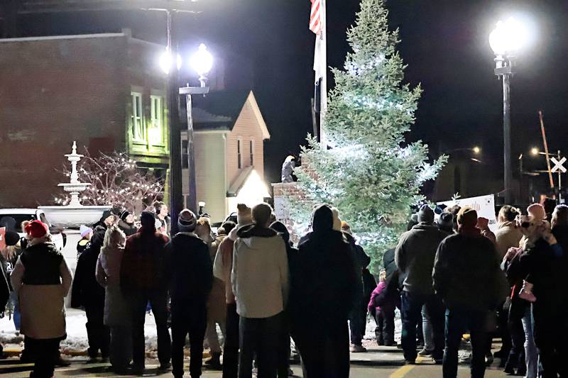 Residents gathered in the town triangle on Saturday, Dec. 7, 2025, for the annual lighting of the Christmas tree after the Erie Christmas Parade.
