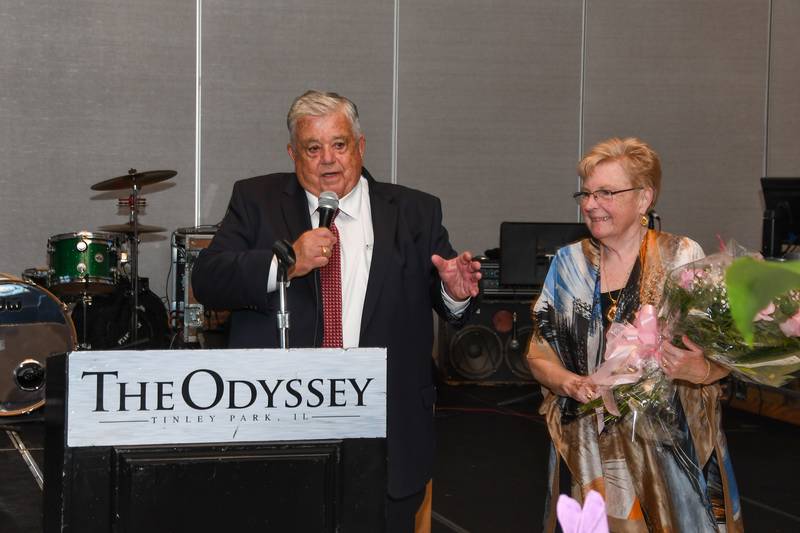 Trinity Services in New Lenox honored current board chairman Raymond D. McShane for 50 years of service at its 33rd annual “Better Together” dinner dance on Saturday, Sept. 24, 2022, at The Odyssey in Tinley Park. Ray is pictured with his wife Linda McShane.