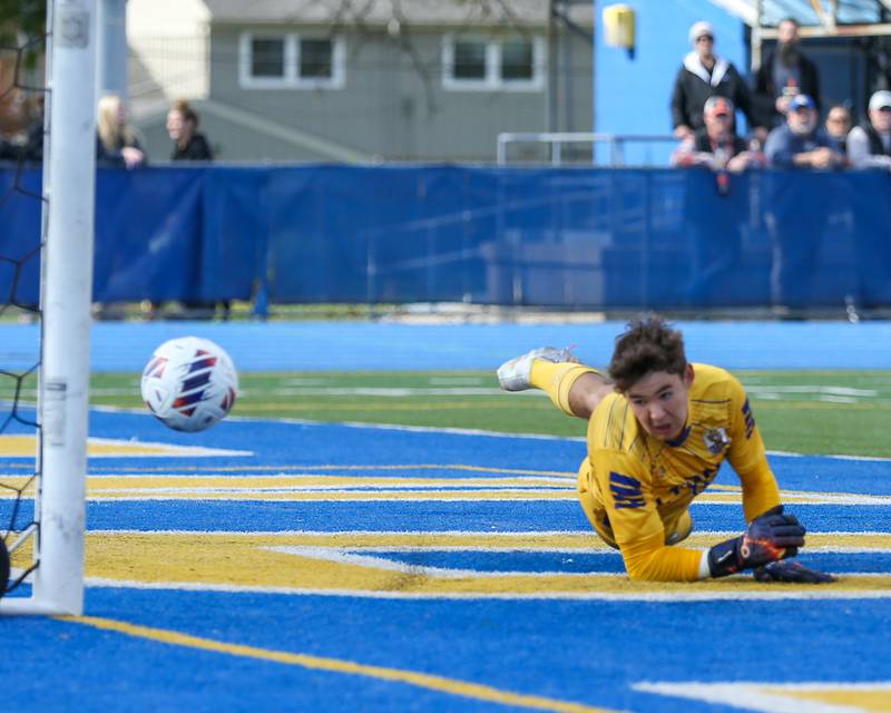 Lyon's Tyler Balon is unable to save a goal during Class 3A Lyons Regional final soccer match.  Oct 21, 2023.
