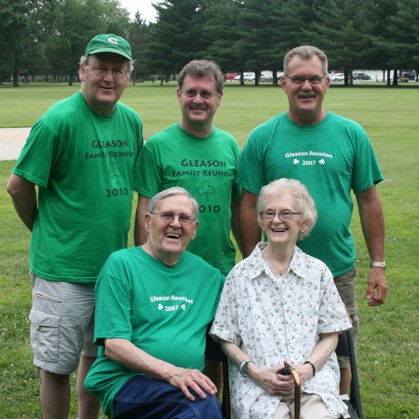In 2013, Glenn and Helen Masekt and their three children attended the Gleason Family Reunion, celebrating with Helen’s side of the family.  In the back row are their three sons, Mark, Terry and Rick.