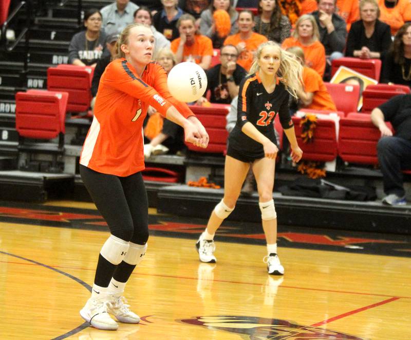 St. Charles East’s Lia Schneider returns the ball during a Class 4A Proviso West Sectional final against Willowbrook on Wednesday, Nov. 2, 2022.