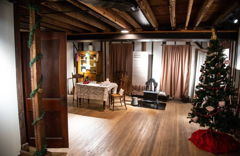 The back parlor of the 1846 Blodgett House is set up with Christmas decorations for the Merry & Bright Victorian Christmas at the Downers Grove Museum on Saturday, Dec. 14, 2024.