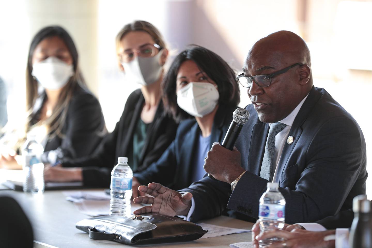 Illinois State Attorney General Kwame Raoul addresses members of the community on Wednesday, Sept. 8, 2021, at Joliet Area Historical Museum in Joliet, Ill. Illinois State Attorney General Kwame Raoul and his team held a small meeting with community members after his announcement of a civil investigation into the Joliet Police Department.