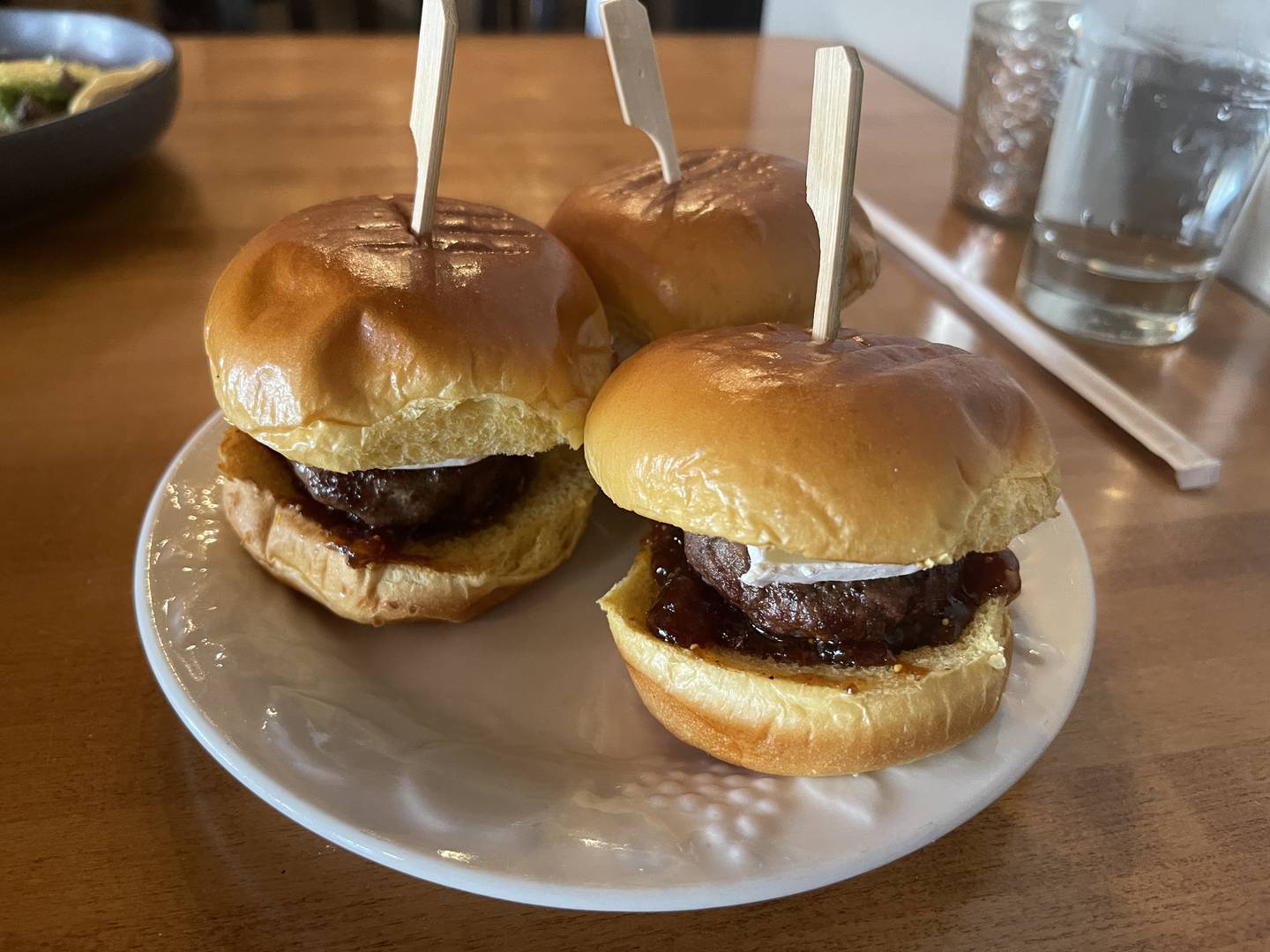 The little burgers at Vine and Plate include American Wagyu beef, with chili fig jam.