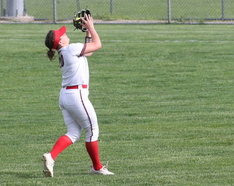 Ottawa's Kendall Lowery makes a catch in center field against Morris on Monday, May 15, 2023 at Ottawa High School.