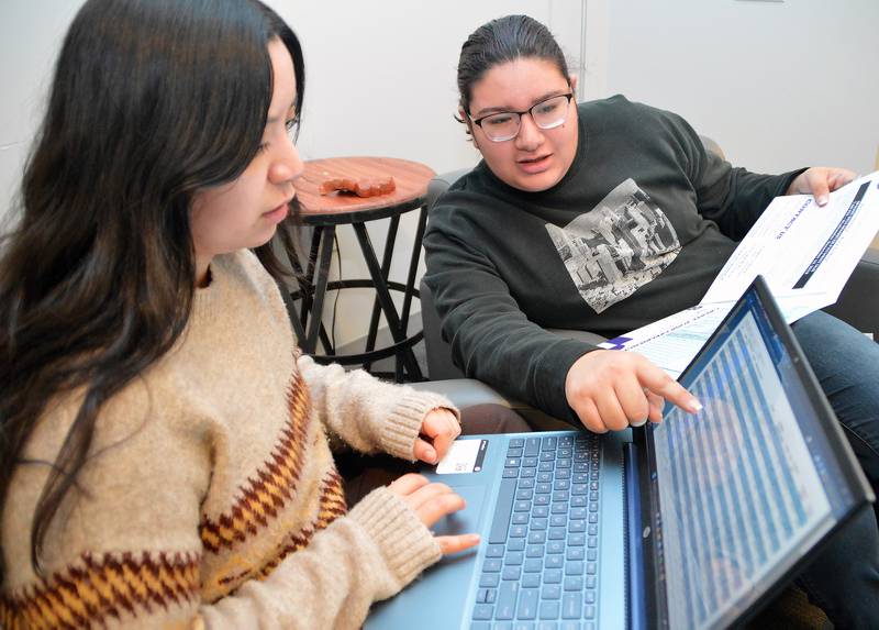 Illinois Valley Community College students Emma Gonzalez and Jenny Cortes explore the slate of courses as registration for spring classes opened Wednesday, Nov. 1, 2023. Registration continues right up to when classes start on Jan. 11.