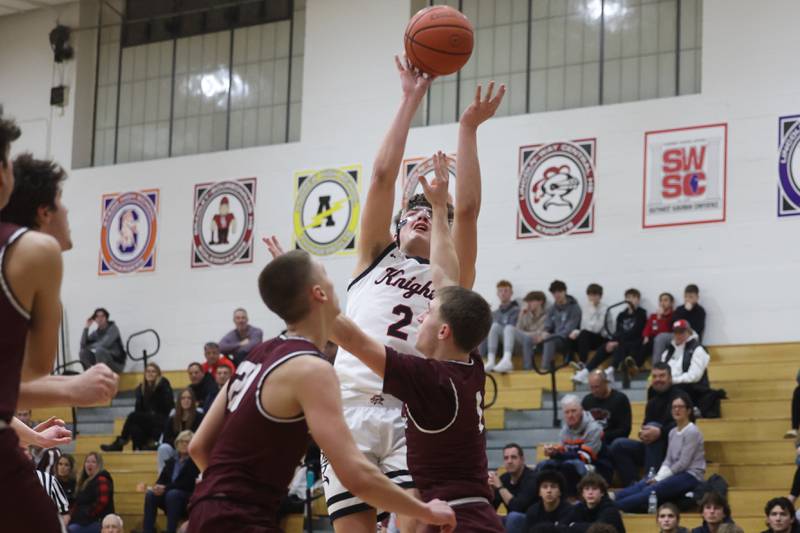 Lincoln-Way Central’s Will Gehrke puts up a shot against Lockport on Tuesday, Jan. 23rd, 2024 in New Lenox.