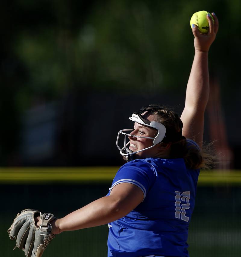 Burlington Central's Emily Rafferty throws a pitch during a Fox Valley Conference softball game Monday, May 16, 2022, between Crystal Lake South and Burlington Central at Crystal Lake South High School.