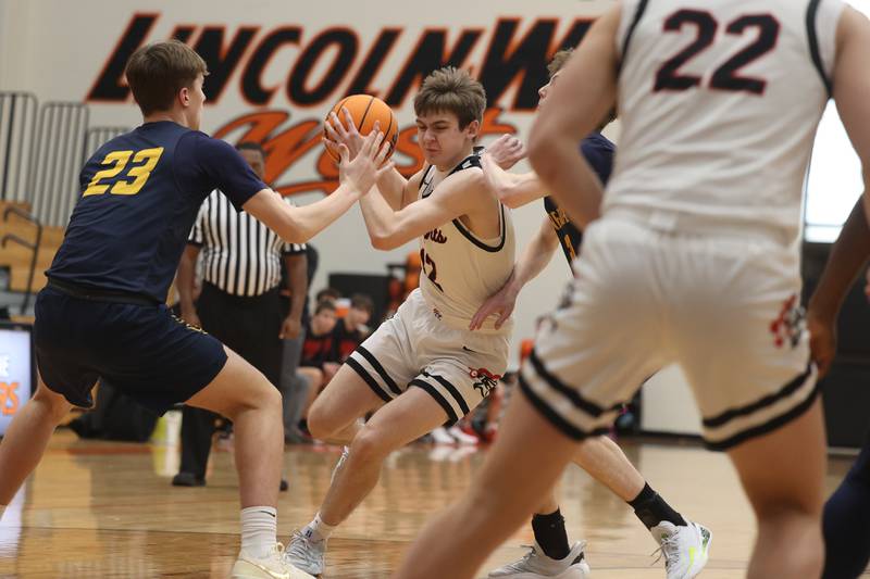 Lincoln-Way West’s Vince Lazzari weaves to the basket against Neuqua Valley on Saturday, Feb. 1, 2025.