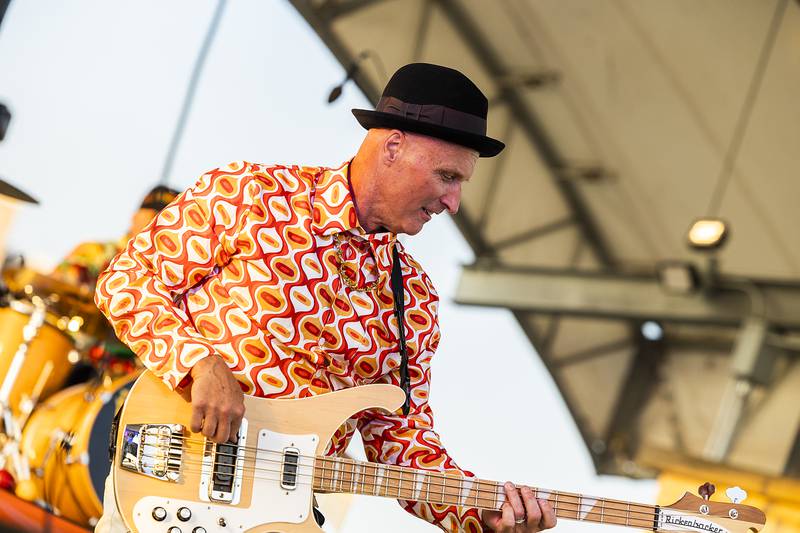 Drew Dillon of local rock band The Solution, performs Thursday, June 19, 2025, at the Rock Falls Block Party. The band played on the stage at RB&W Park as the burnout show came to a close.