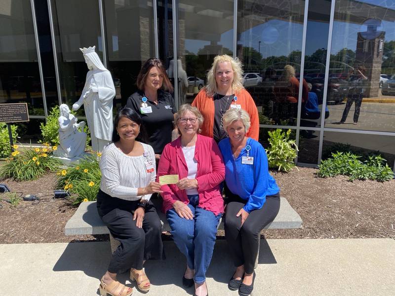 The Illinois Valley Community Hospital Auxiliary donated $3,000 to the OSF Foundation, earmarked for the needs of the Family Birthing Center at OSF HealthCare Saint Elizabeth Medical Center. Pictured at the donation are (front from left) Annabel Tomas, director of the Family Birthing Center; Rose Riva, IVCH Auxiliary member; Heather Bomstad, vice president and chief nursing officer; (back) Cherie Reynolds, I-80 director of Development with the OSF Foundation; and Dawn Trompeter, president of OSF Saint Elizabeth Medical Center.