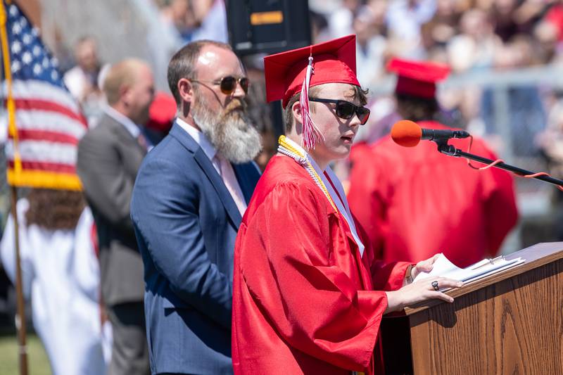 Class President, Sidney Davis speaks at graduation ceremony on Sunday, May 18, 2025 at Hall High School in Spring Valley.