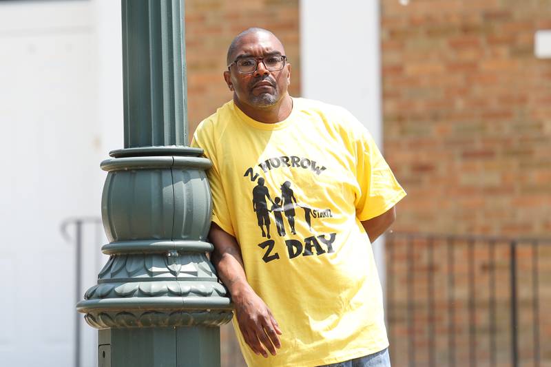 Jaron Nabors stands outside St. Mark CME Church on Wednesday, June 7, 2023, in Joliet.