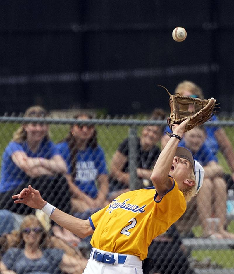Johnsburg’s Riley Johnson makes a catch against Newman Saturday, May 31, 2025, in the Class 2A Sectional final in Mendota.