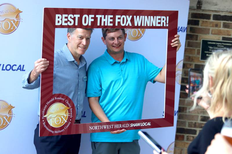 Sean Harrington, left, of Nexa Mortgage and Christopher Draegert of Goosehead Insurance pose for pictures during Shaw Media's Best of the Fox celebration at Lou’s Lounge at the Dole in Crystal Lake on Thursday, Sept. 18, 2025.