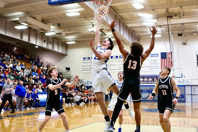 Princeton's Noah LaPorte scores the game-winning basket to lift the Tigers to a 53-51 win over Byron Saturday at Prouty Gym. The basket also broke the PHS all-time scoring record with 1,470 career points.