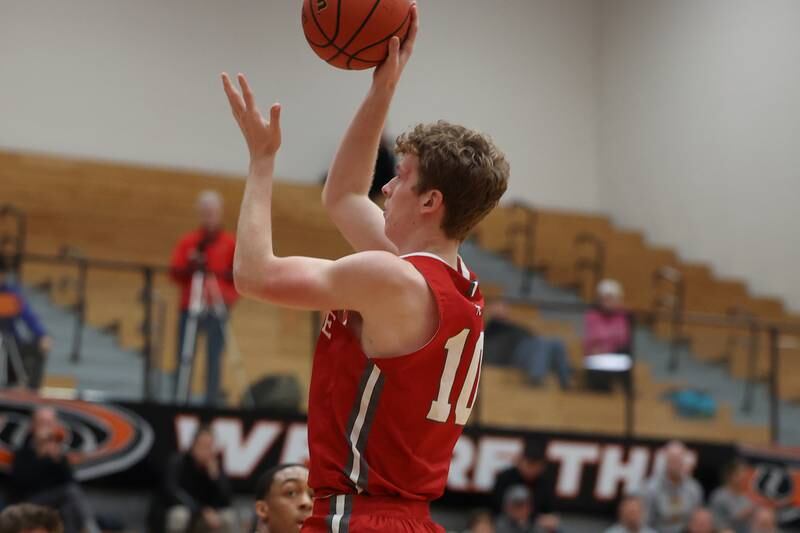 Hinsdale Central’s Billy Cernugel puts up a shot against Lincoln-Way East in the Lincoln-Way West Warrior Showdown on Saturday January 28th, 2023.