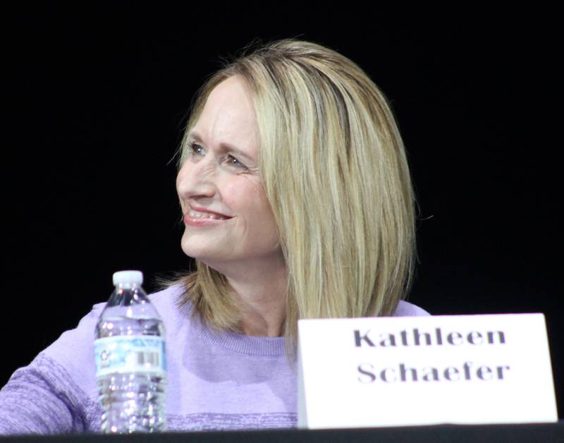 Kathleen Schaefer appears Thursday, March 16, 2023, during a Dixon board of education candidate forum at Dixon Theatre.