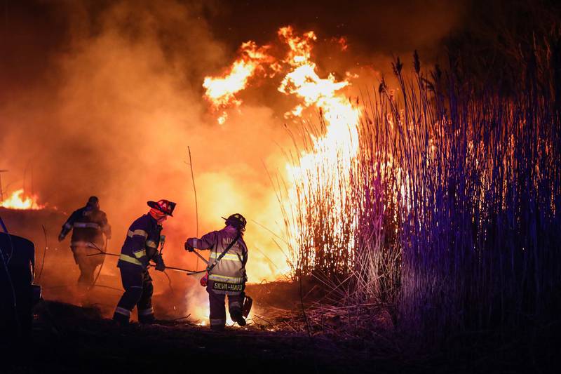 Multiple acres of land were burned in a brush fire Tuesday, March 4, 2025 near McHenry.