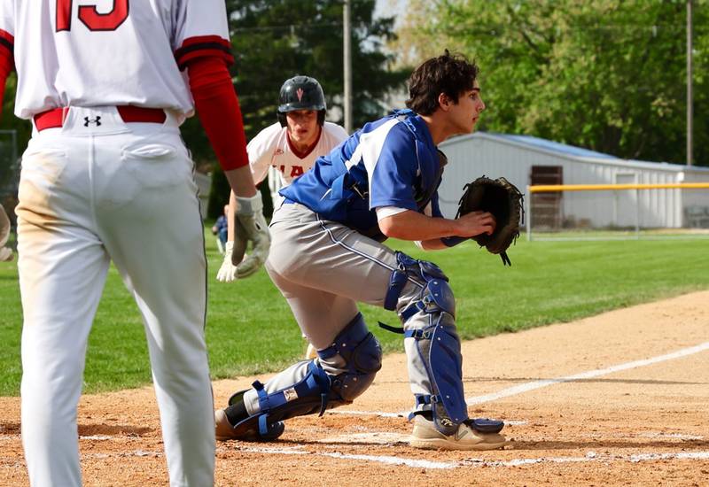 Hall's Braden Curran approaches home plate to score a first-inning run on a base hit by his twin, Jack, Monday at Prather Field. The Red Devils won 10-4.
