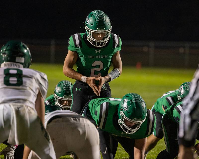 Gunnar Varland (2) of Seneca calls for ball in formation on Friday, Oct. 10, 2025 at Seneca High School in Seneca.