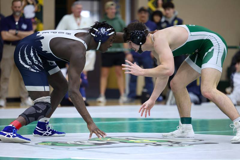 Coal City's Brock Finch wrestles Chicago Hope Academy's Arkail Griffin in the 175-pound championship match during the IHSA Class 1A Coal City Sectional on Saturday, Feb. 14, 2026.