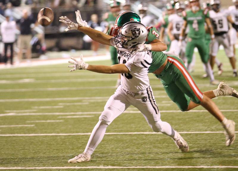 L-P's Rylynd Rynkewicz gets called for the interference penalty against Kaneland's Colton Vandyke on Friday, Oct. 17, 2025 at Howard Fellows Stadium.