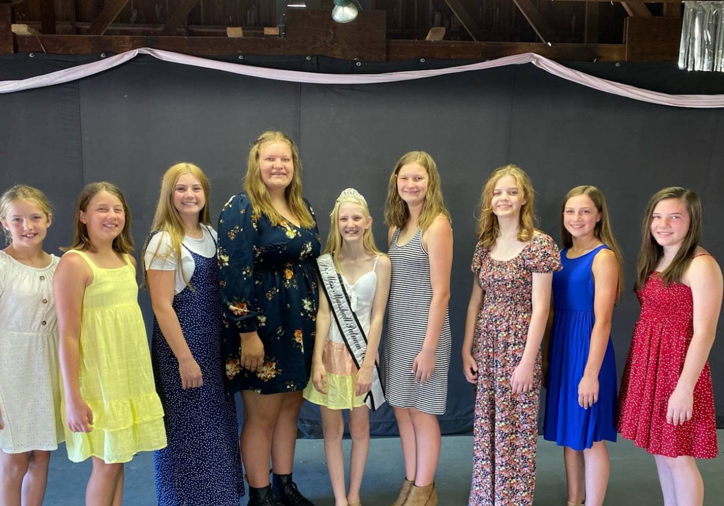 The Marshall-Putnam County Fair Pageant will be held at 4 p.m. on Sunday, July 10 at the Marshall-Putnam Fairgrounds in Henry. Left to Right: Stella Rowe, Hayden Meachum, Maggie Dorsey, Isabella Gaspardo, 2021 Jr. Miss Lexi Rowe, Emma Kay Gaspardo, Abigail McCasky, Audrey Chambers, Kyndal Hattan.