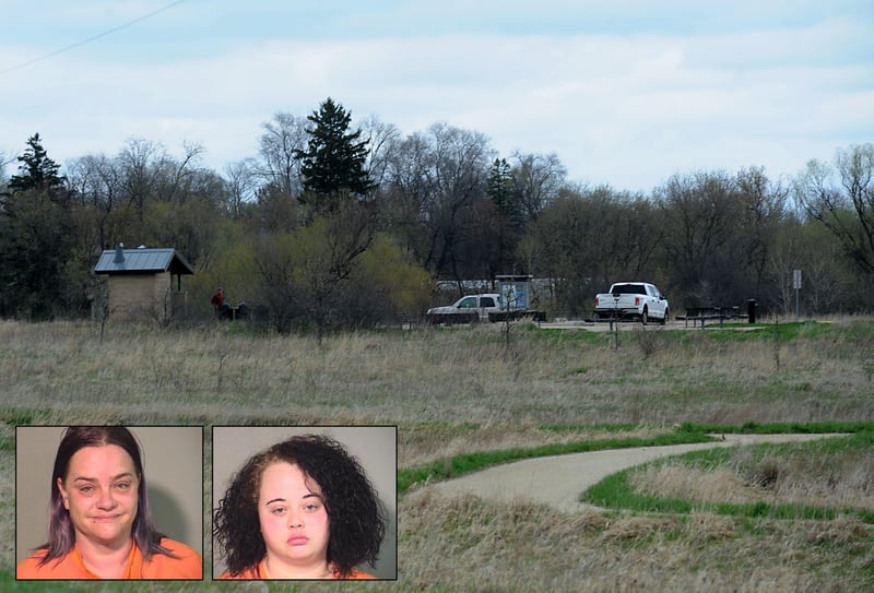 Theresa Marie Stoen, 43, of Genoa City, Wisconsin, left inset, and Mikalah Marie Stoen, 24, of Richmond, each pleaded not guilty to two counts of concealment of a death, according to the indictments filed in the McHenry County courthouse. A body was found April 29, 2022, in the North Branch Conservation Area in Richmond, photographed here on May 2, 2022.
