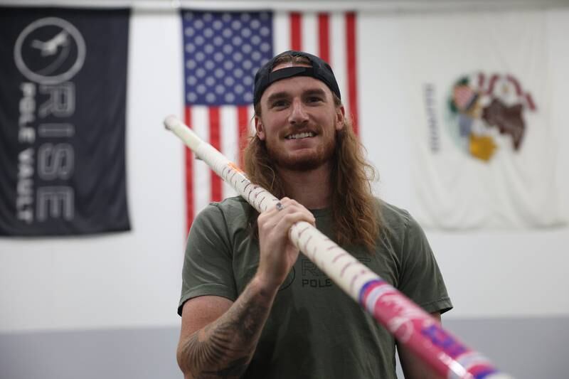 Luke Winder poses for a photo at the Rise Pole Vault training facility on Wednesday, May 29, 2024 in Joliet. Luke will be competing in the U.S Olympic trials in June, where the top three pole vaulter with my the Olympic team.