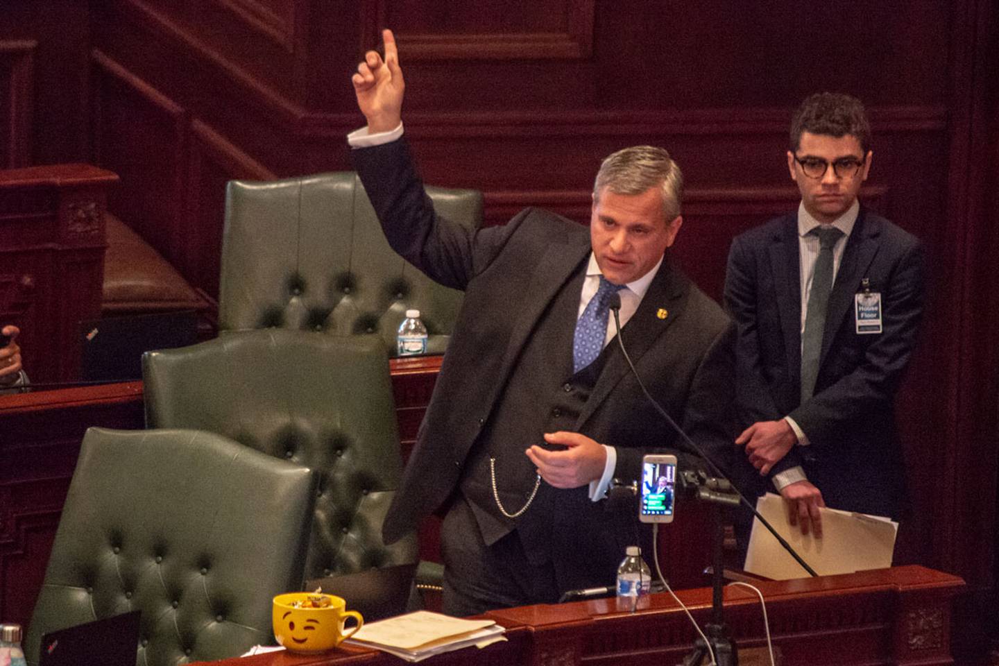 Then-state Rep. Rob Martwick, who now serves in the Illinois Senate, speaks in favor of a graduated income tax constitutional amendment on the floor of the Illinois House in May 2019.