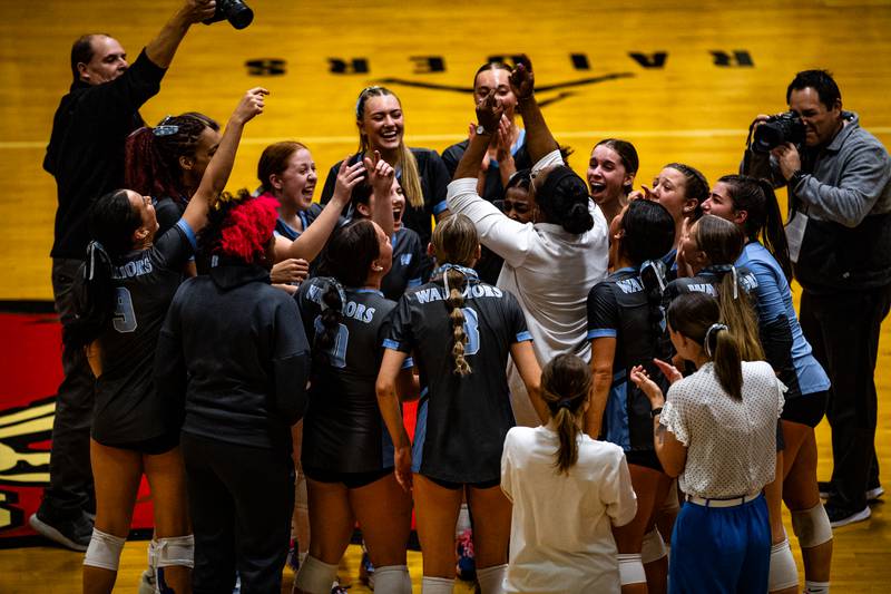 Willowbrook celebrates winning the super-sectional game against Joliet West on Friday Nov. 3, 2023 at Bolingbrook High School