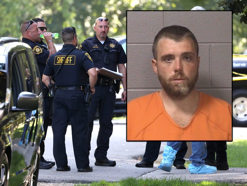 Kevin A. Schmidt was charged Tuesday with first-degree murder in the killing of his parents, Holly S. Schmidt, 59, and Gary A. Schmidt, 60, the DeKalb County Sheriff’s Office announced Tuesday, Sept. 30, 2025. (Inset photo provided by DeKalb County Sheriff's Office)