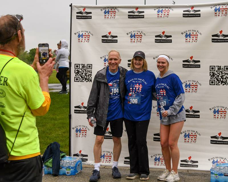 John Noak, Kathy Noak and Sara. Noak all pose for a photo after completing the Race to the Flag 5k on Sunday May 25, 2025, held at Ty Warner Park in Westmont.