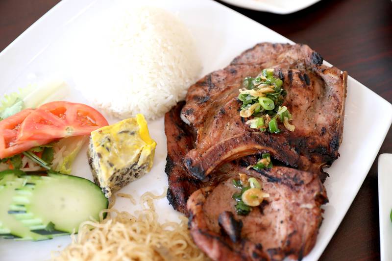 Steamed rice with grilled pork chops at Pho Ly Vietnamese Cuisine, located at 305 W. Main Street in St. Charles.
