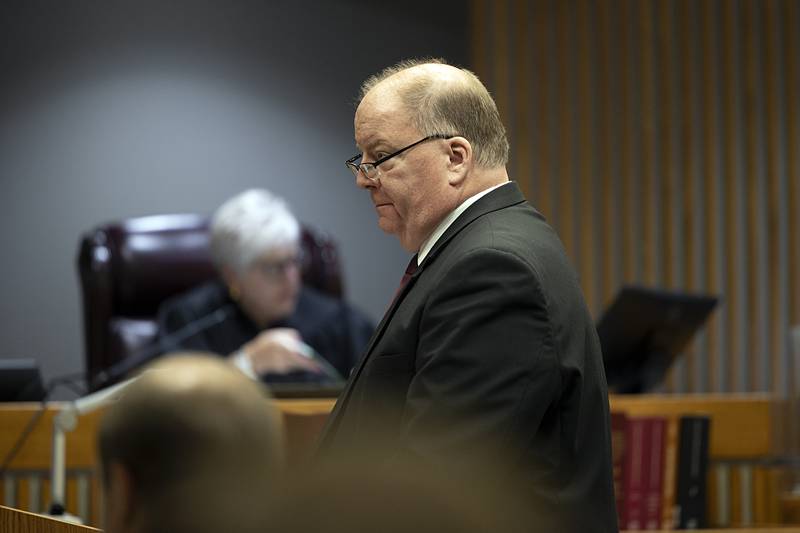 Whiteside County State’s Attorney Terry Costello gives his opening statement Tuesday, July 16, 2024, at the trial of Steven W. Coleman.