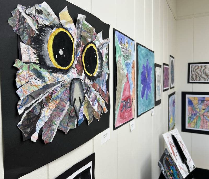 Student art is displayed at College Hall during the Mt Morris Jamboree on Friday, June 27, 2025.