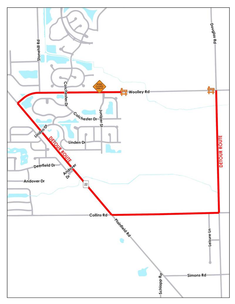 Detour plan for Woolley Road in Oswego.