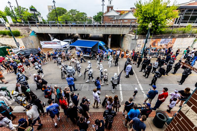 Joliet Public Library's Star Wars Day Parade approaches the Duly Health And Care Field entrance on June 7, 2025.